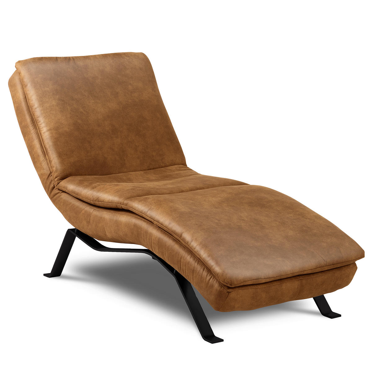RELAXLIEGE Echtleder Cognac  - Cognac/Schwarz, Design, Leder/Metall (65/95/171cm) - Celina Home