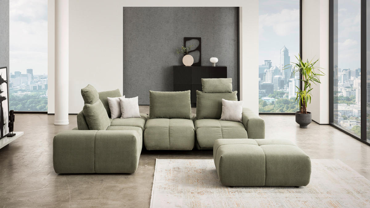 ECKSOFA in Velours Olivgrün  - Schwarz/Olivgrün, Design, Kunststoff/Textil (236/326cm) - Xora