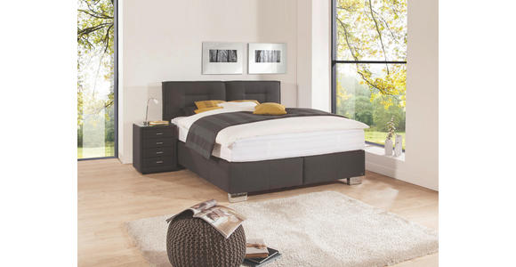 BOXSPRINGBETT Flachgewebe 180/200 cm INKL. Matratze, Topper - Schwarz/Alufarben, KONVENTIONELL, Textil/Metall (180/200cm) - Dieter Knoll