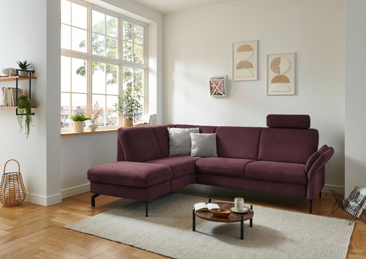 ECKSOFA in Flachgewebe Weinrot  190/241 cm  - Weinrot/Schwarz, KONVENTIONELL, Textil/Metall (190/241cm) - Beldomo Comfort