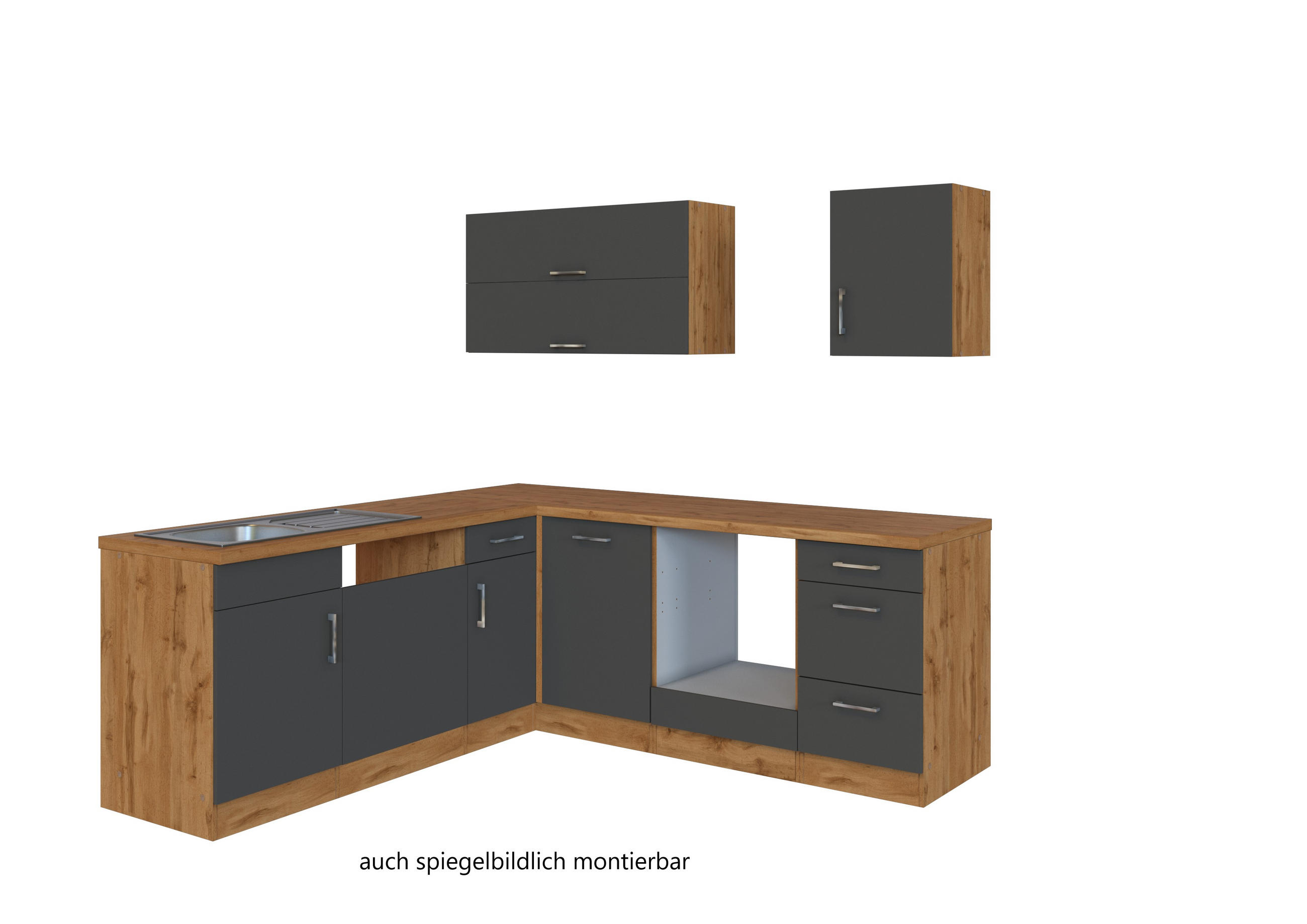 ECKKÜCHE 210/210 cm  in Anthrazit  - Eichefarben/Anthrazit, MODERN, Holzwerkstoff/Metall (210/210cm) - Held