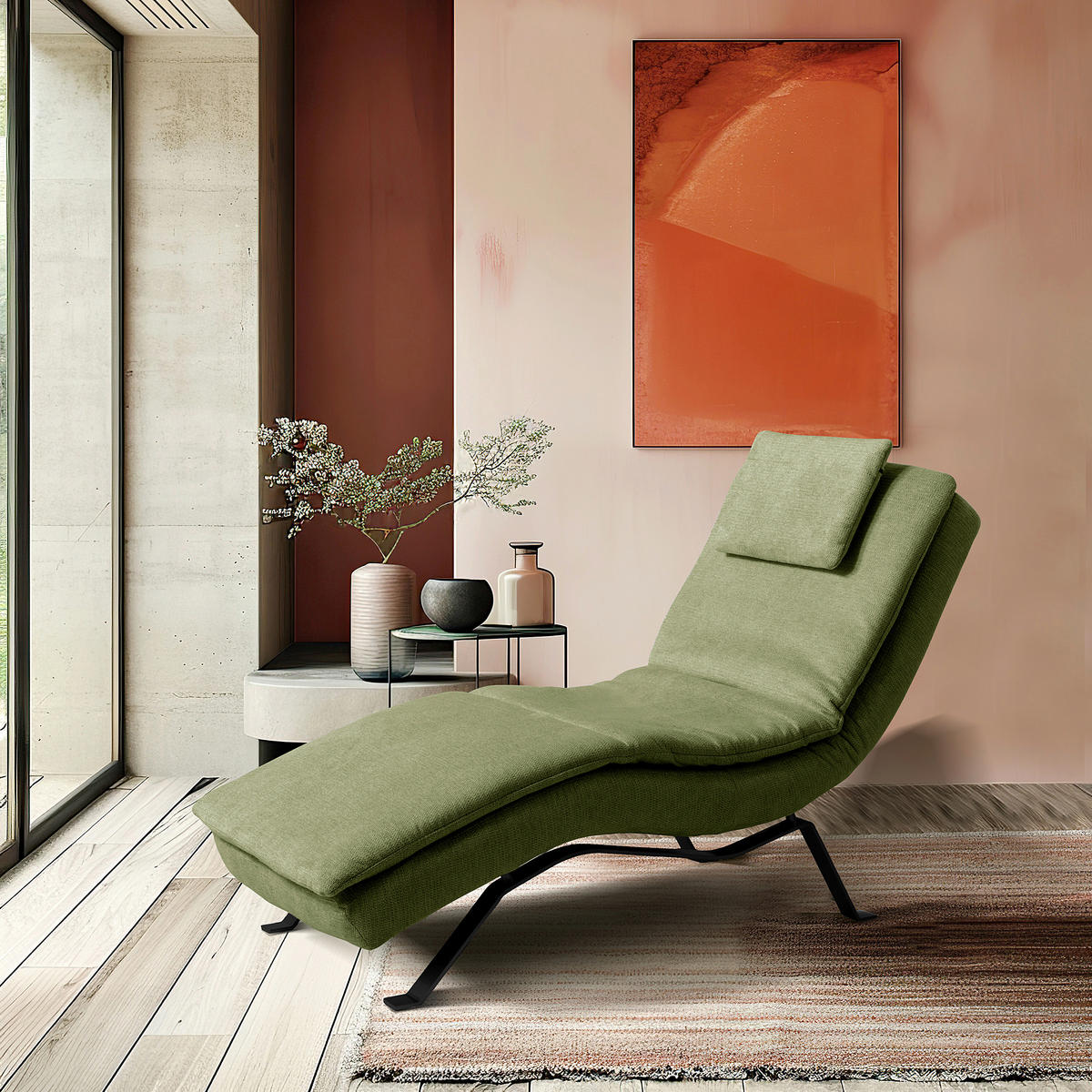 RELAXLIEGE Echtleder Grün  - Schwarz/Grün, Design, Leder/Metall (65/95/171cm) - Celina Home