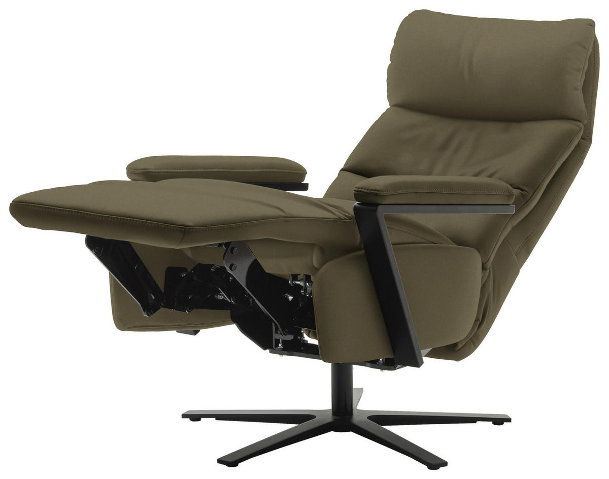 FERNSEHSESSEL  mit Relaxfunktion Echtleder Olivgrün  - Schwarz/Olivgrün, Design, Leder/Metall (74/111/85cm) - Schöner Wohnen