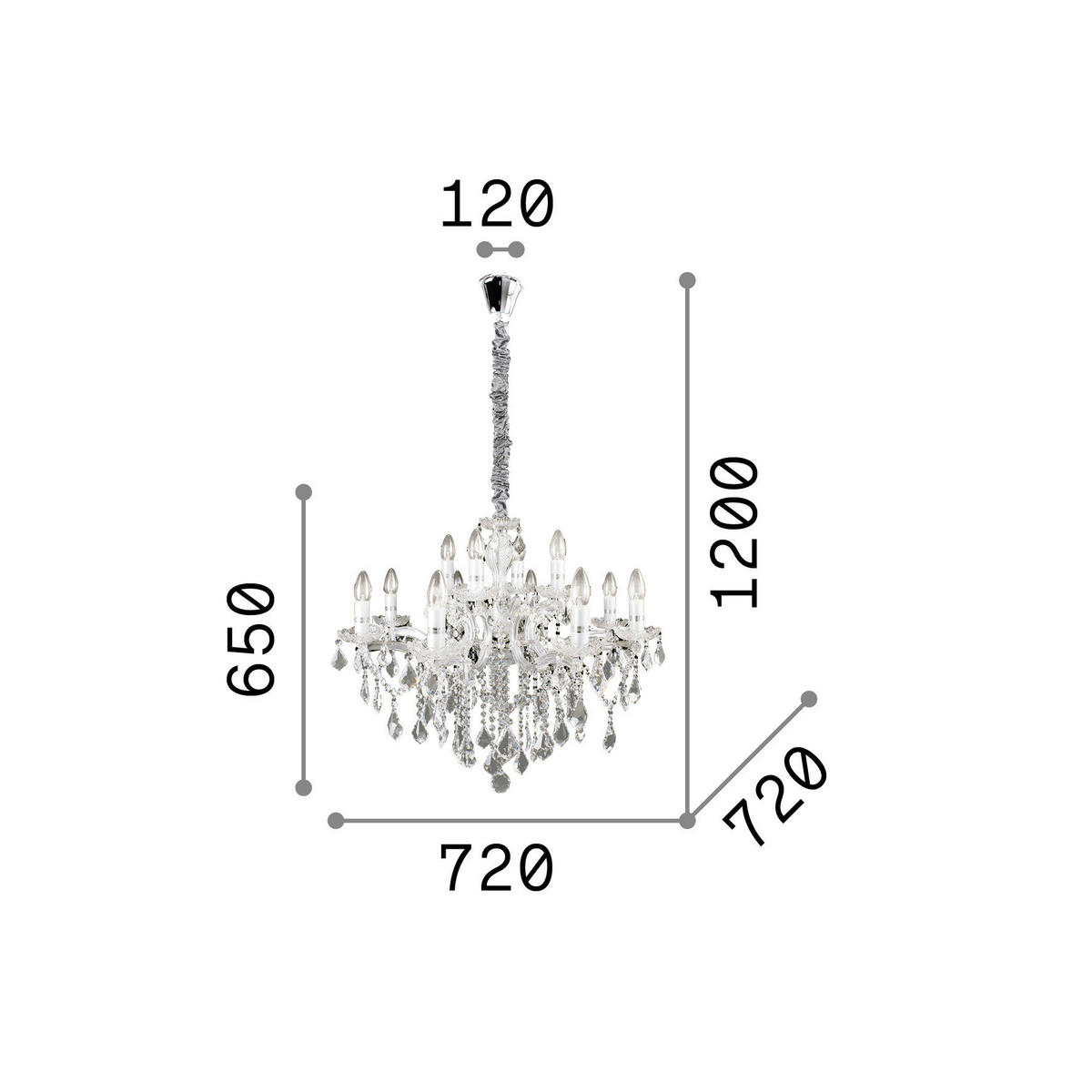 KRONLEUCHTER 72/90-120 cm   - Messingfarben/Goldfarben, KONVENTIONELL, Glas/Stein (72/90-120cm) - Ideal Lux