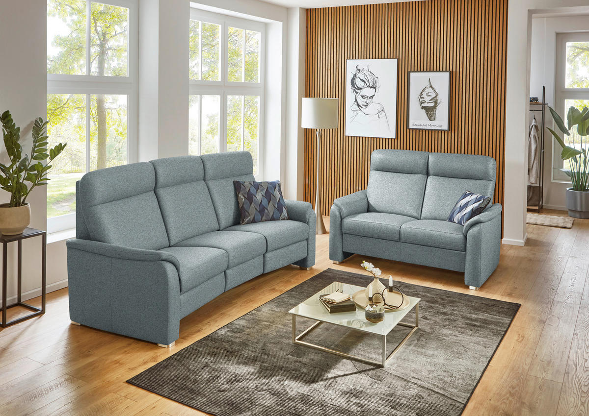 SITZGARNITUR  in Flachgewebe Graublau  - Graublau/Alufarben, KONVENTIONELL, Textil/Metall (218/156/107/103/95cm) - Beldomo Comfort