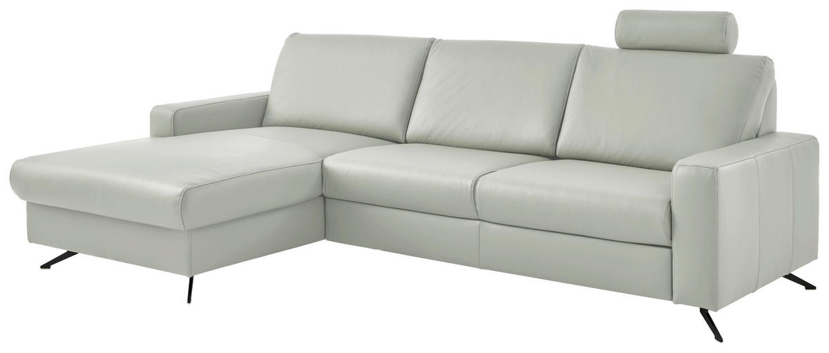 ECKSOFA in Echtleder Silberfarben  - Silberfarben/Schwarz, Design, Leder/Metall (165/267cm) - Beldomo Premium
