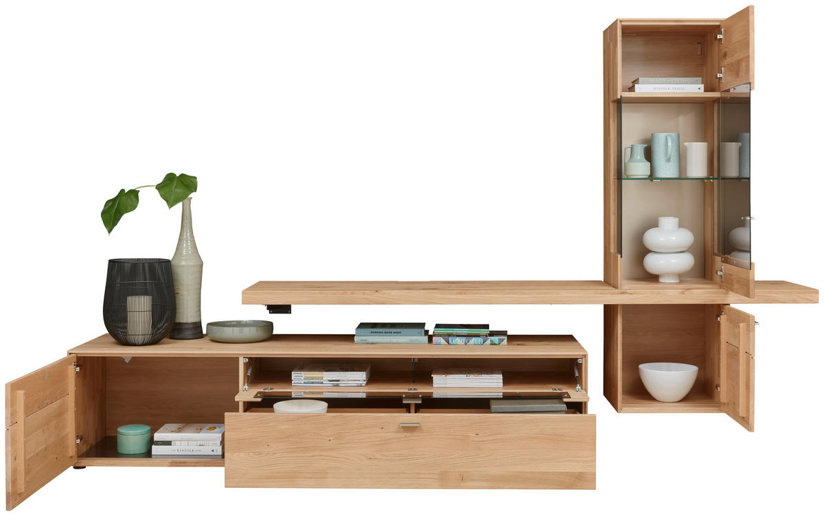 WOHNWAND  in Wildeiche  304/179/55 cm  - Wildeiche, Natur, Glas/Holz (304/179/55cm) - Valnatura