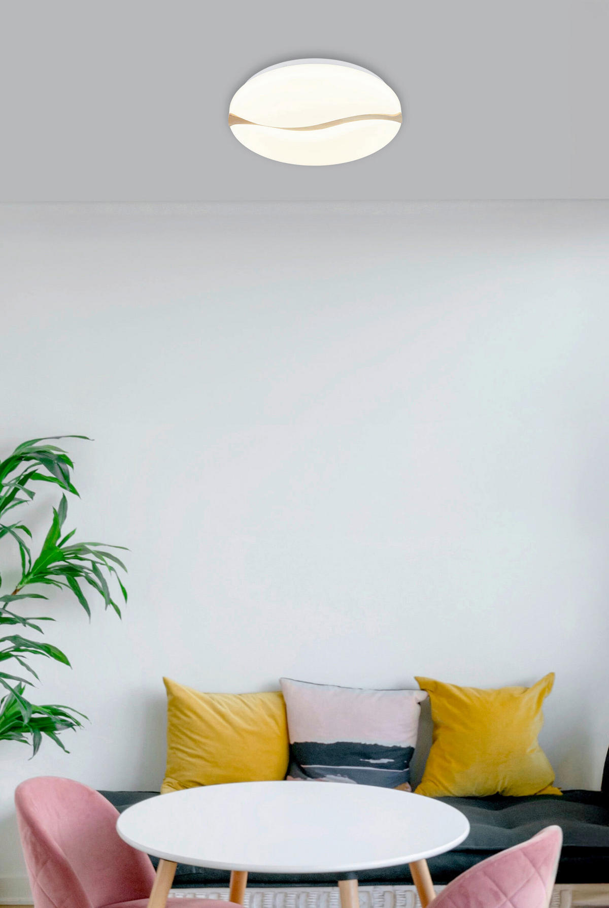 STROPNÍ LED SVÍTIDLO, 39/8 cm  - bílá/hnědá, Basics, kov/dřevo (39/8cm) - Globo
