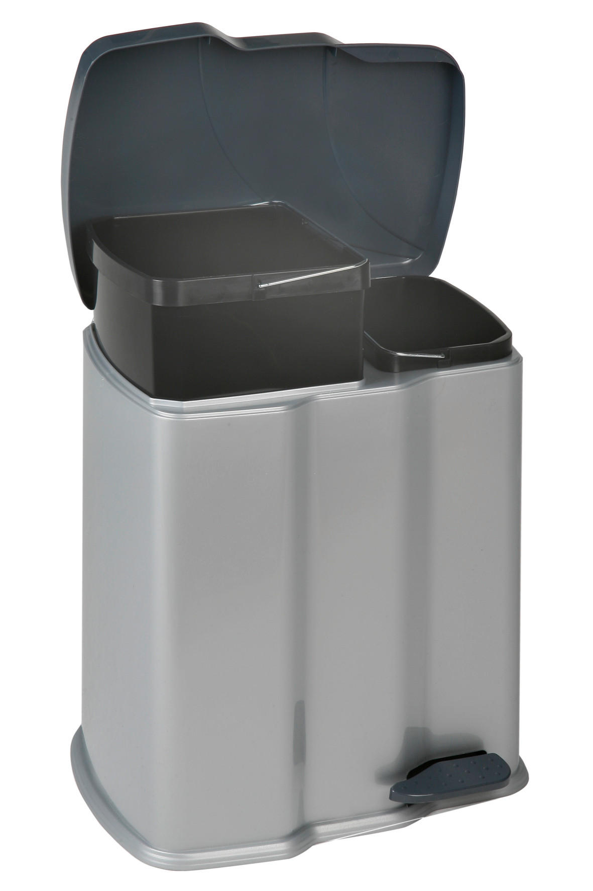 SUSTAV ZA ODVAJANJE OTPADA  7 + 15 l   - srebrne boje/crna, Basics, plastika (39,5/29/43cm)