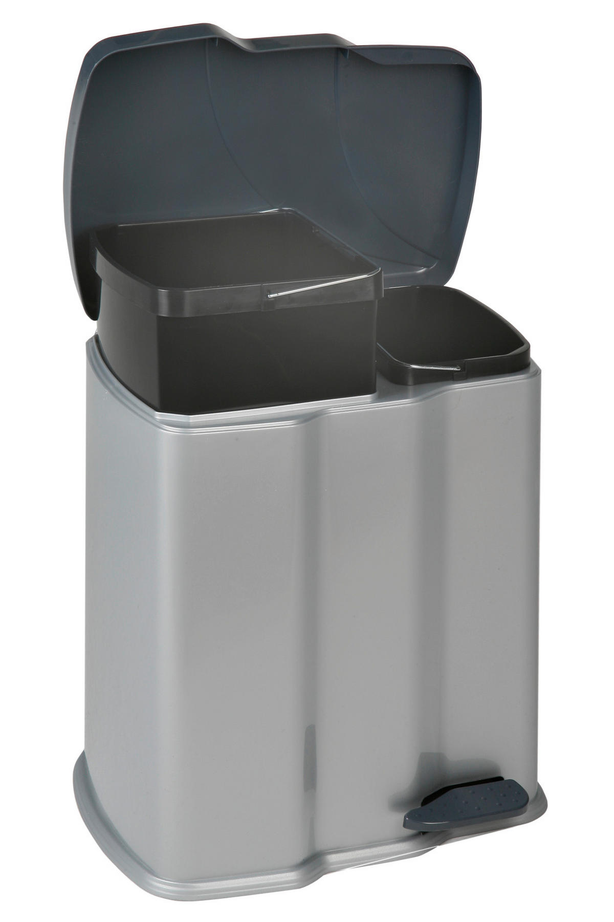 SUSTAV ZA ODVAJANJE OTPADA  7 + 15 l   - srebrne boje/crna, Basics, plastika (39,5/29/43cm)