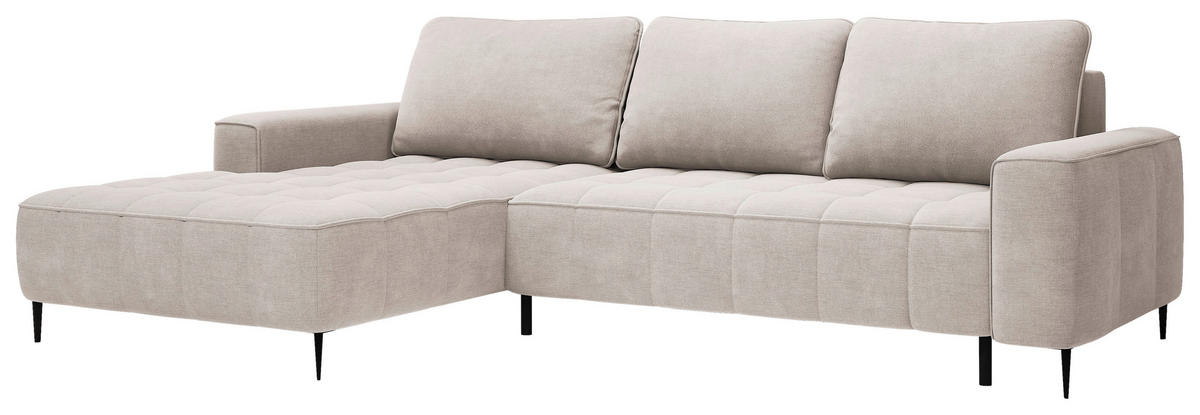 ECKSCHLAFSOFA Florence in Velours Sandfarben  - Sandfarben/Schwarz, Basics, Textil/Metall (166/280cm) - Livetastic