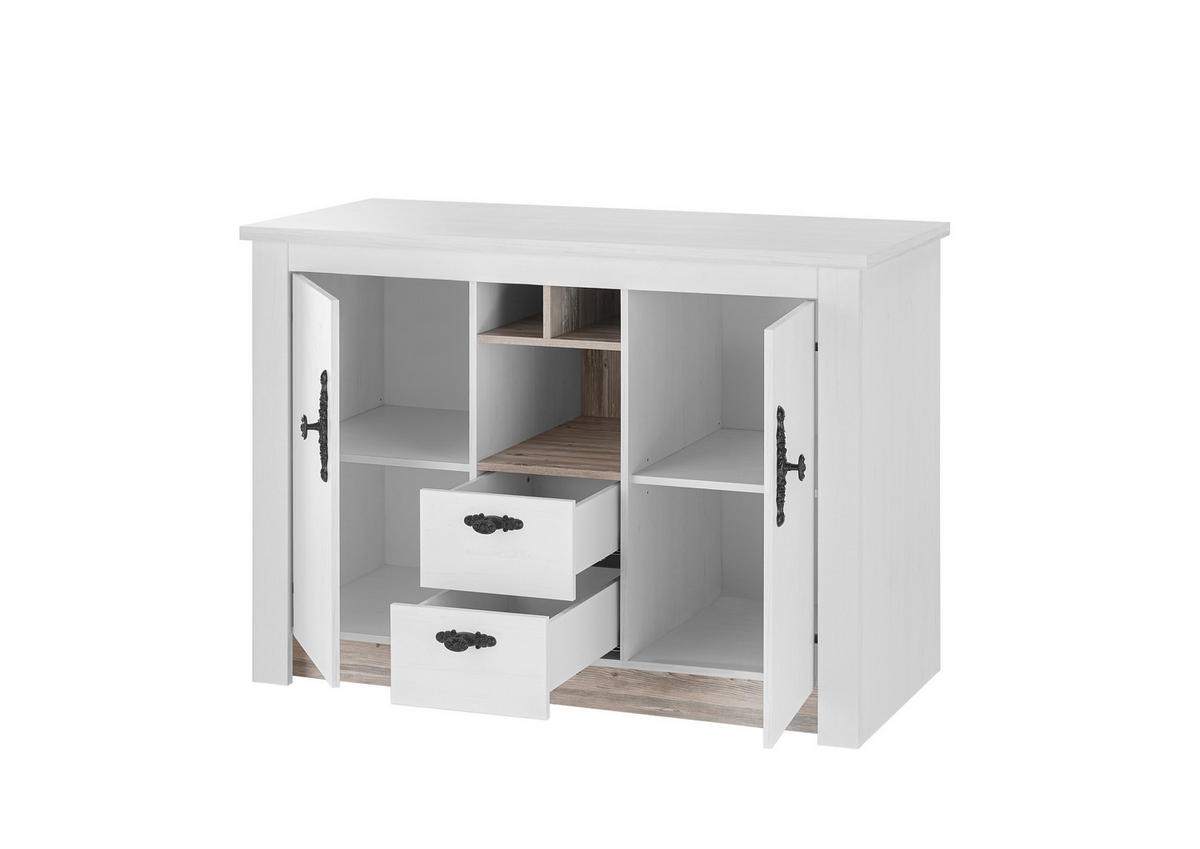 SPÜLENUNTERSCHRANK 130/92/60 cm  in Weiß, Pinienfarben  - Schwarz/Weiß, Trend, Holzwerkstoff/Metall (130/92/60cm) - MID.YOU