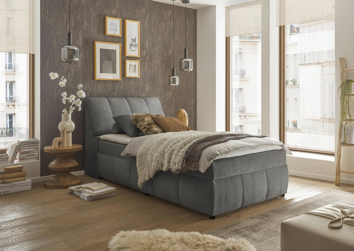 BOXBETT 120/200 cm  in Graphitfarben  - Schwarz/Graphitfarben, Modern, Holzwerkstoff/Kunststoff (120/200cm) - MID.YOU