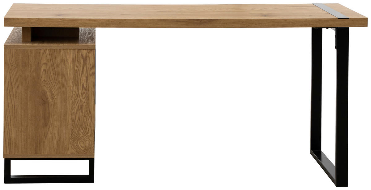 SAROKÍRÓASZTAL  - tölgyfa színű/fekete, Modern, faalapú anyag/fém (160/160/76cm) - MID.YOU