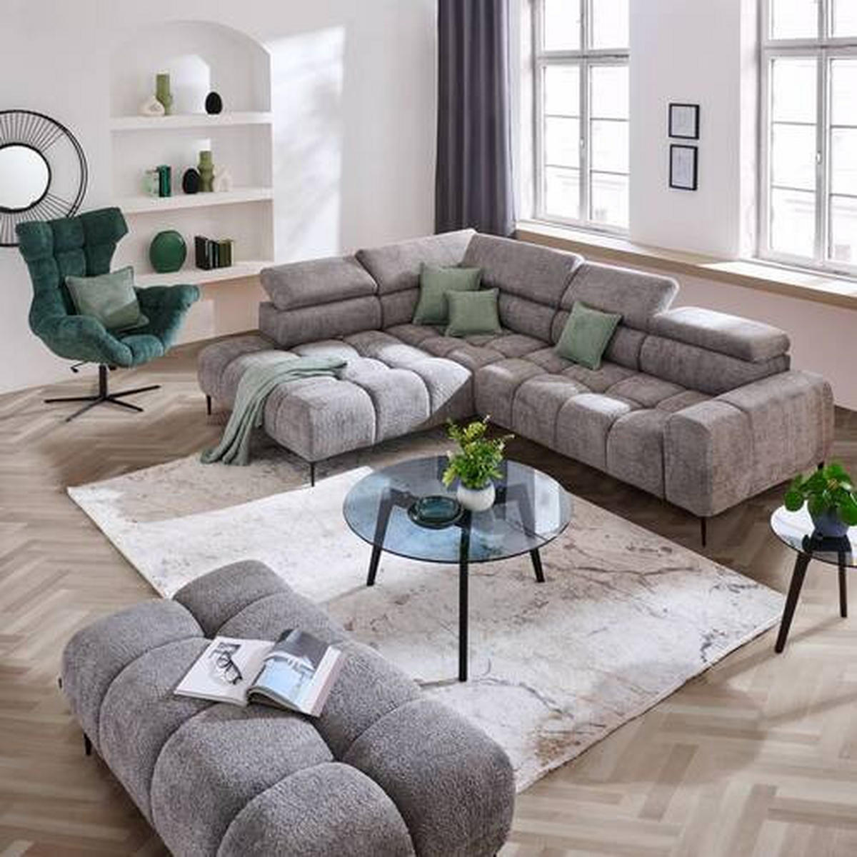 HÖRNSOFFA i vävt tyg grå  - svart/grå, Design, metall/textil (216/300cm) - Welnova