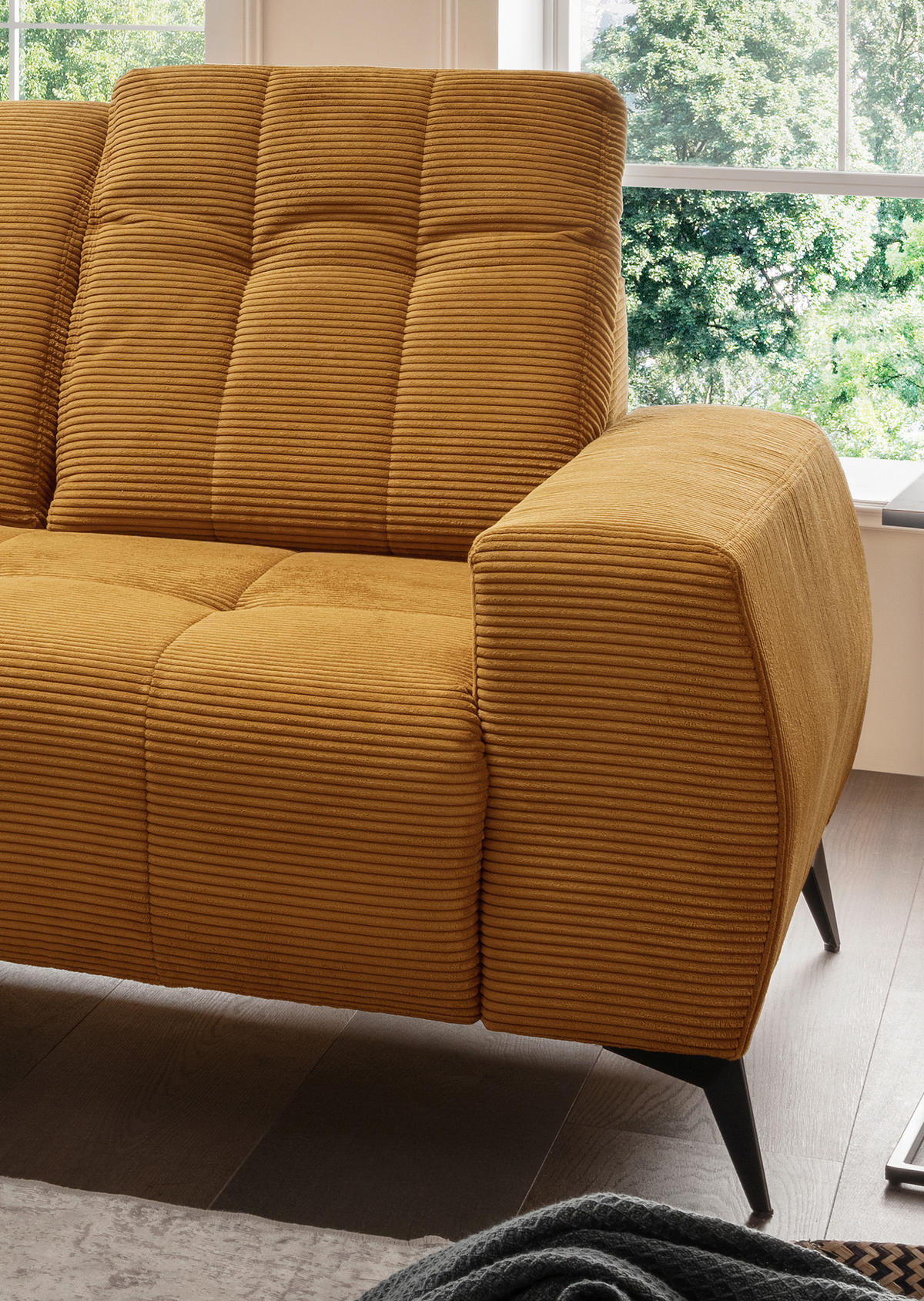 ECKSOFA in Cord Goldfarben  - Goldfarben/Schwarz, Modern, Textil/Metall (180/258cm) - Livetastic
