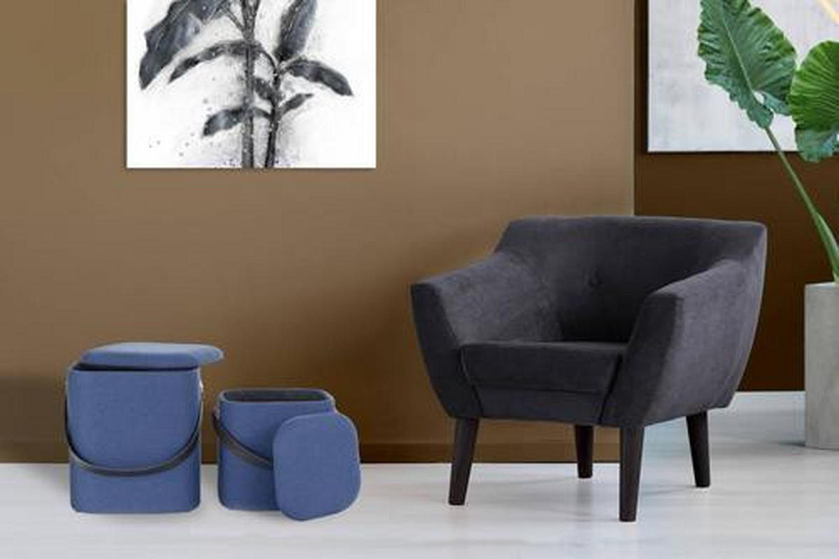 SADA TABURETŮ, 35,5/44/35,5 cm - modrá/černá, Basics, textil/plast (35,5/44/35,5cm)