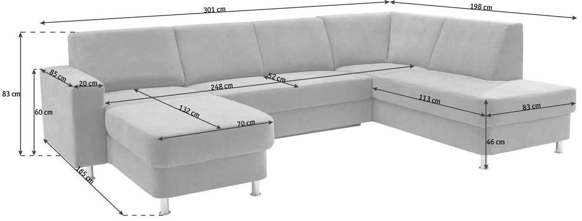 SEDEŽNA GARNITURA, šenilja siva  - barve kroma/siva, Design, umetna masa/tekstil (165/301/198cm) - Xora