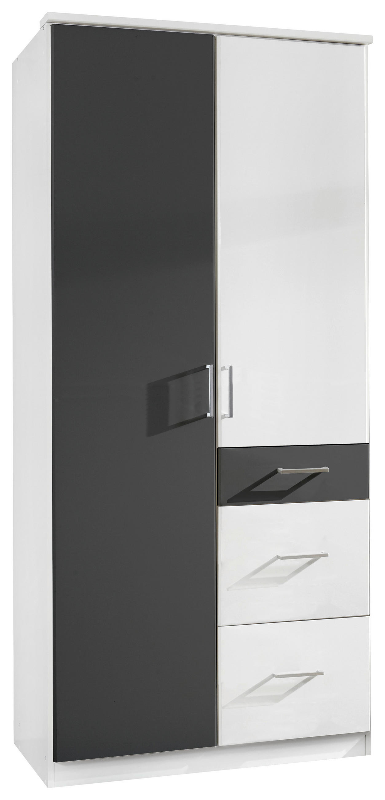 DREHTÜRENSCHRANK 90/199/58 cm,  in Graphitfarben, Weiß, 2-türig  - Alufarben/Graphitfarben, Design, Holz/Holzwerkstoff (90/199/58cm) - MID.YOU