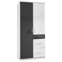 DREHTÜRENSCHRANK 90/199/58 cm,  in Graphitfarben, Weiß, 2-türig  - Alufarben/Graphitfarben, Design, Holz/Holzwerkstoff (90/199/58cm) - MID.YOU