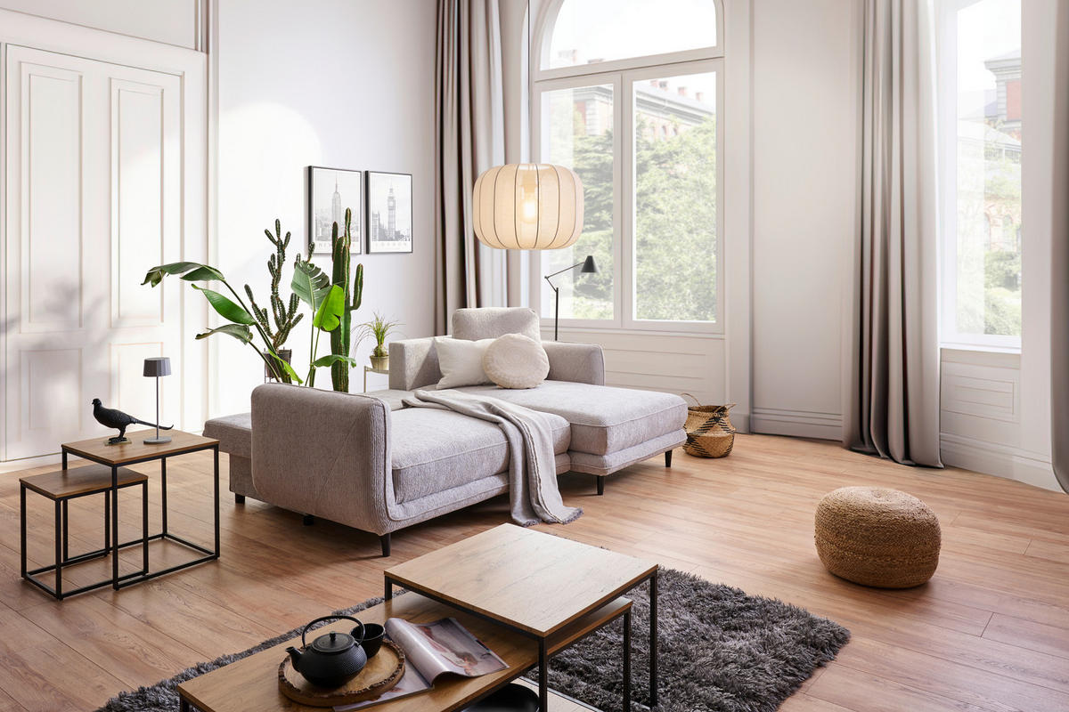 ECKSOFA in Struktur Hellgrau  - Hellgrau/Schwarz, Konventionell, Holz/Textil (247/170cm) - Carryhome