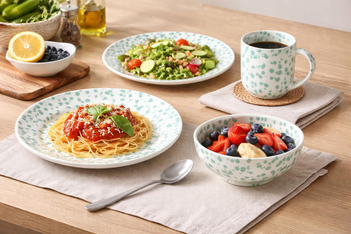 KOMBISERVICE Blau, Weiß Hochglanz RAFAELA 4-teilig 1 Personen  - Blau/Weiß Hochglanz, Basics, Keramik - Costa Nova