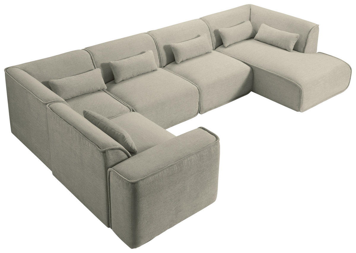 WOHNLANDSCHAFT Flachgewebe Grau  - Schwarz/Grau, Design, Kunststoff/Textil (211/368/165cm) - Lomoco