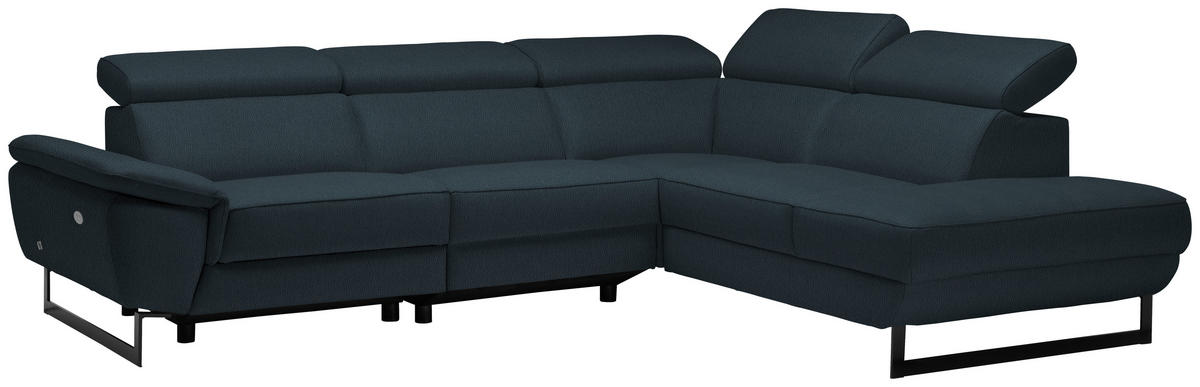 ECKSOFA in Echtleder Dunkelblau  - Schwarz/Dunkelblau, Design, Leder/Metall (281/225cm) - Celina Home