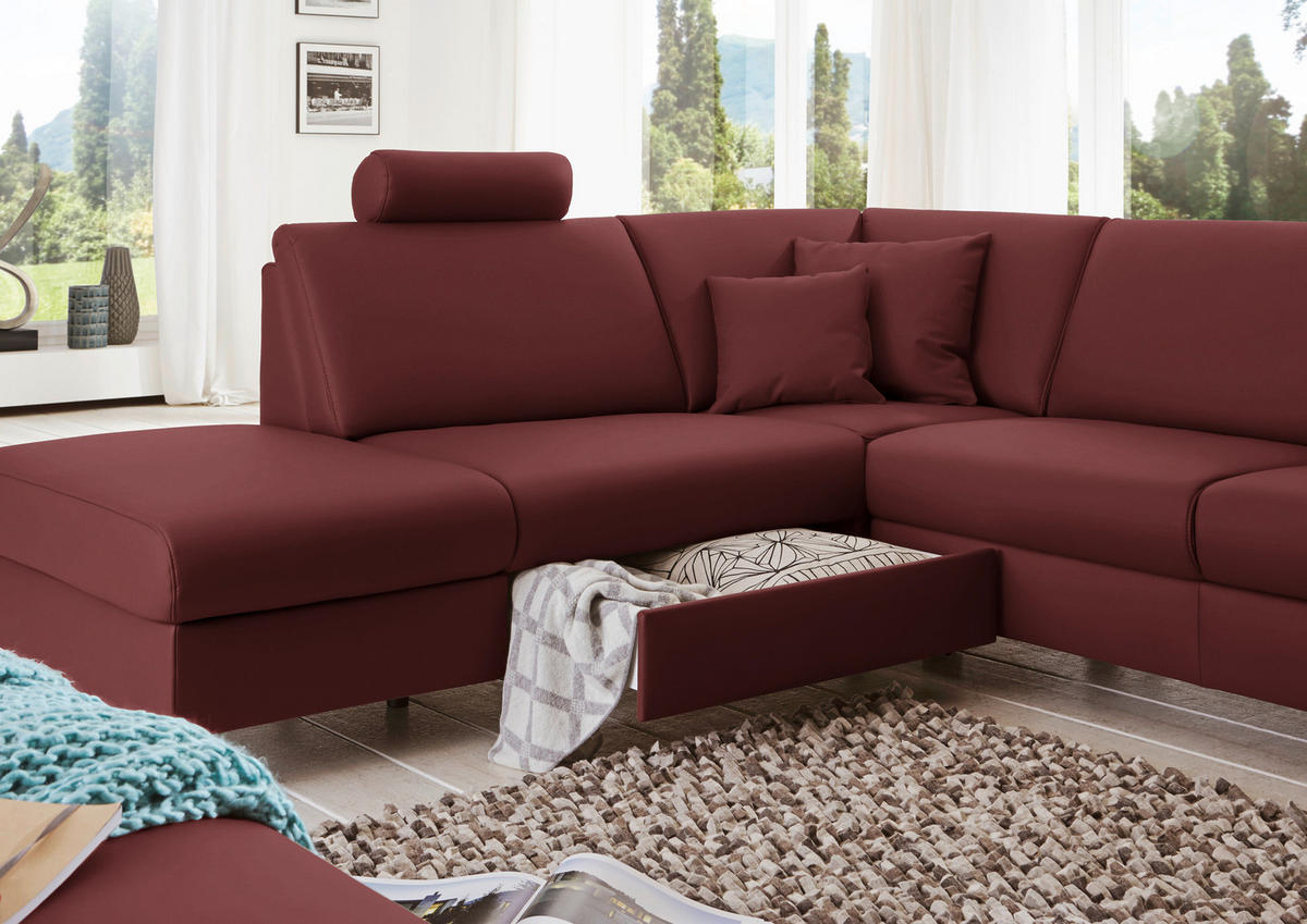 WOHNLANDSCHAFT in Echtleder Brombeere  - Brombeere/Alufarben, Design, Leder/Metall (233/339/165cm) - Beldomo Premium