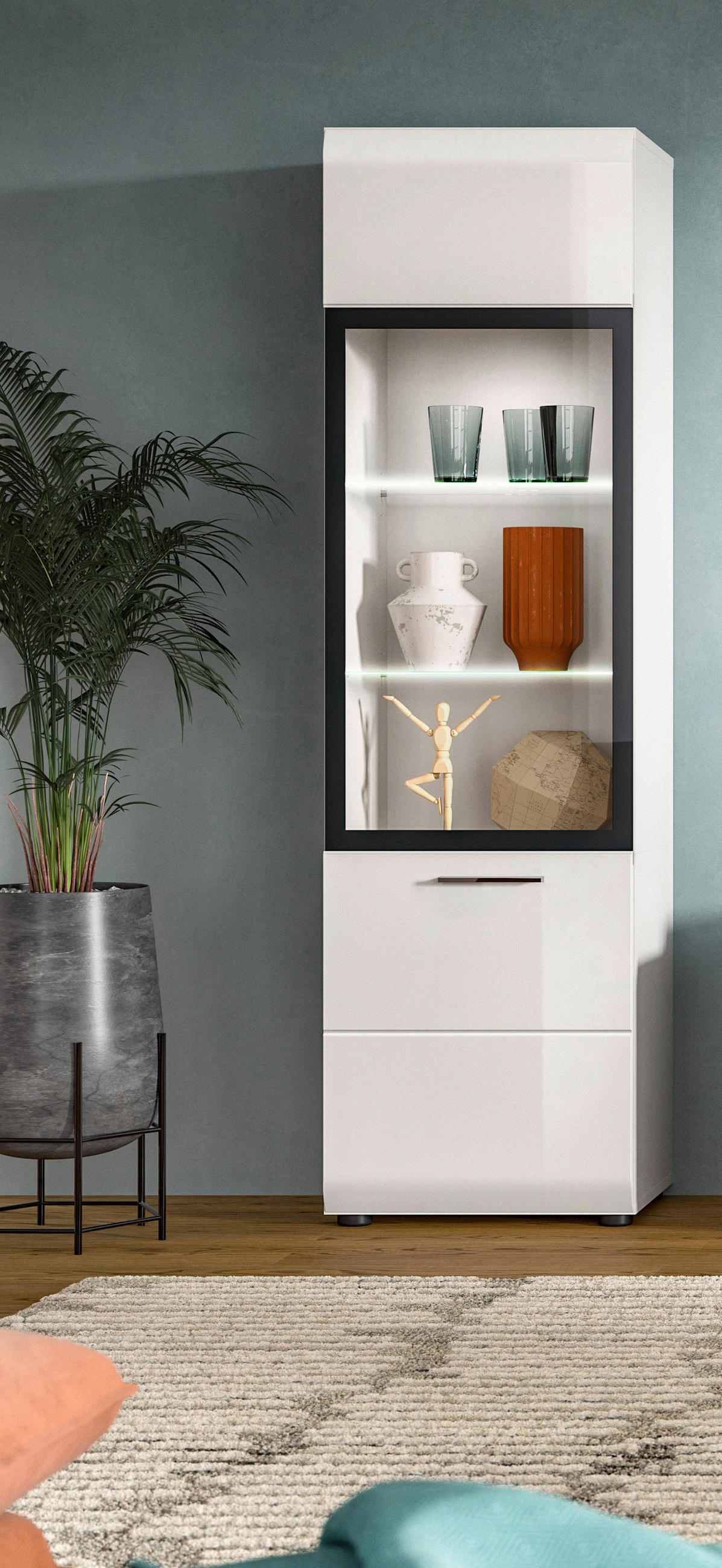 VITRINE  in Weiß, Weiß Hochglanz  - Weiß Hochglanz/Silberfarben, Design, Glas/Holzwerkstoff (45/160/34cm) - Livetastic