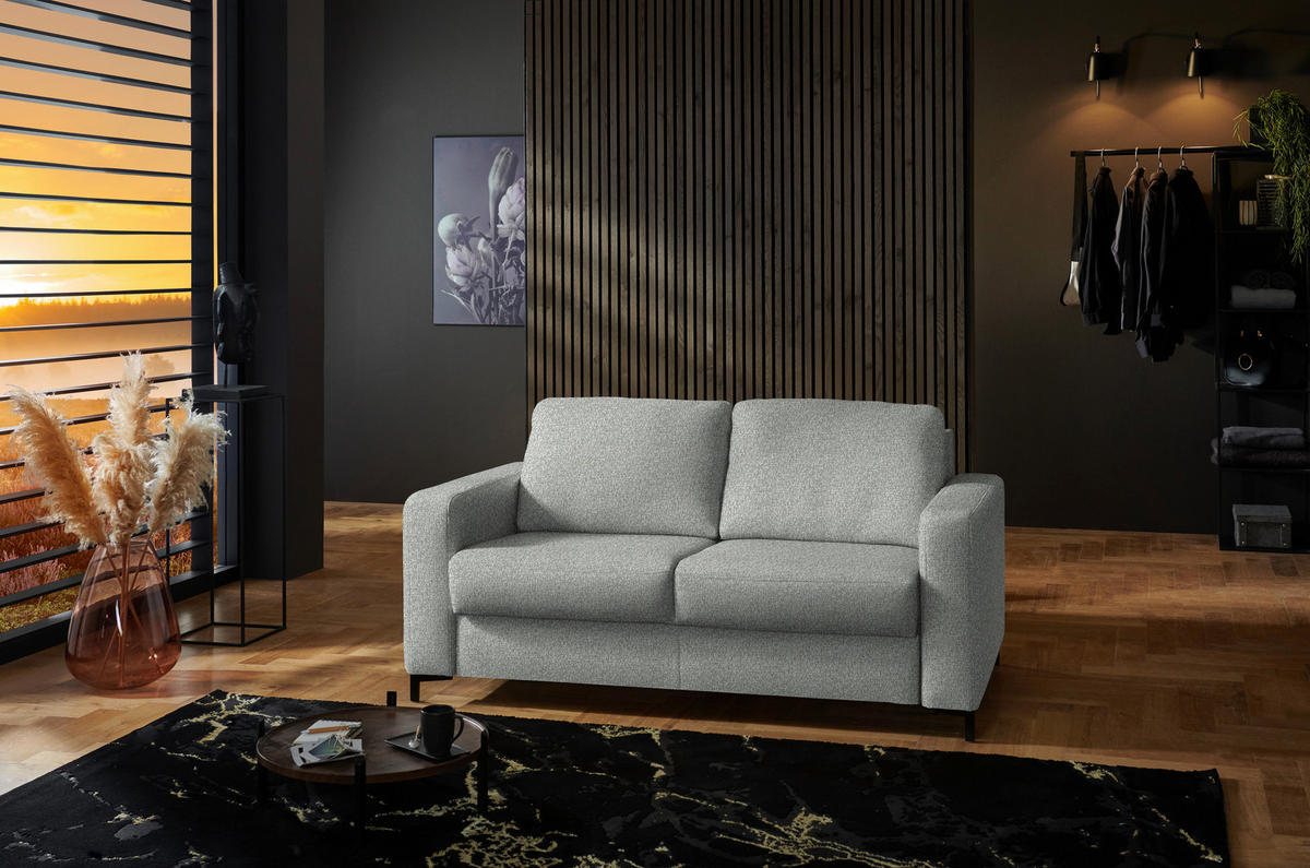 SCHLAFSOFA Webstoff Naturfarben Fussart wählbar, Stoffauswahl, Schlafen auf Sitzhöhe, Rückenfutter, Armteil links, Armteil rechts  - Schwarz/Naturfarben, Konventionell, Textil/Metall (196/87/103cm) - Dieter Knoll