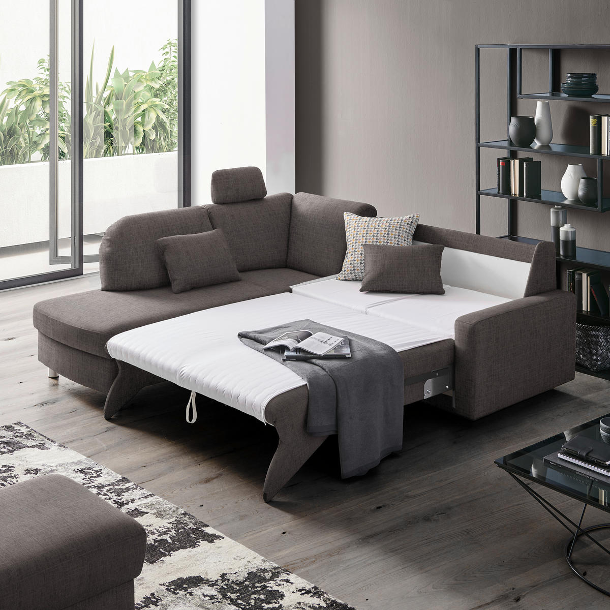 ECKSOFA in Chenille Grau  208/227 cm  - Alufarben/Grau, KONVENTIONELL, Textil/Metall (208/227cm) - Sedda
