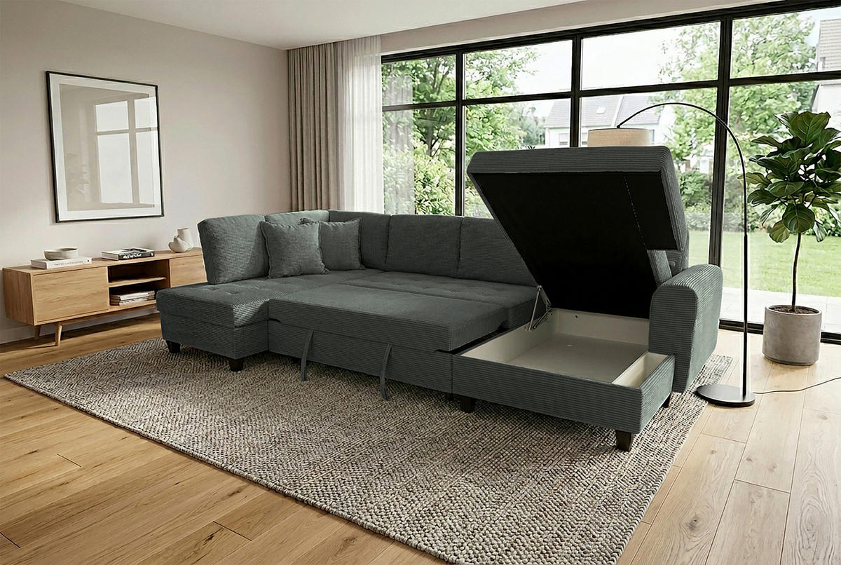 WOHNLANDSCHAFT MORITZ Grün Cord  - Grün, Trend, Textil (178/324/155cm) - P & B