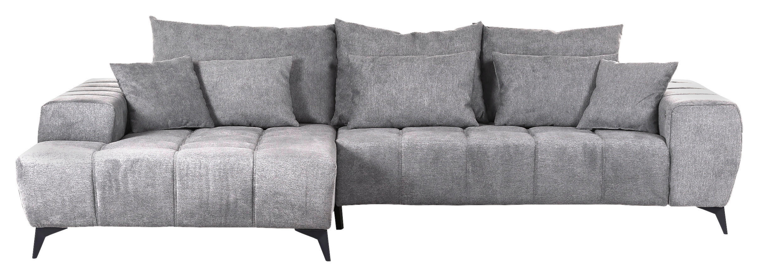 ECKSOFA in Flachgewebe Hellgrau  - Hellgrau/Schwarz, Konventionell, Textil/Metall (205/300cm) - MID.YOU