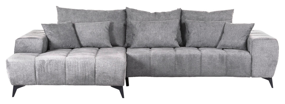 ECKSOFA Hellgrau Flachgewebe  - Hellgrau/Schwarz, KONVENTIONELL, Textil/Metall (205/300cm) - Carryhome