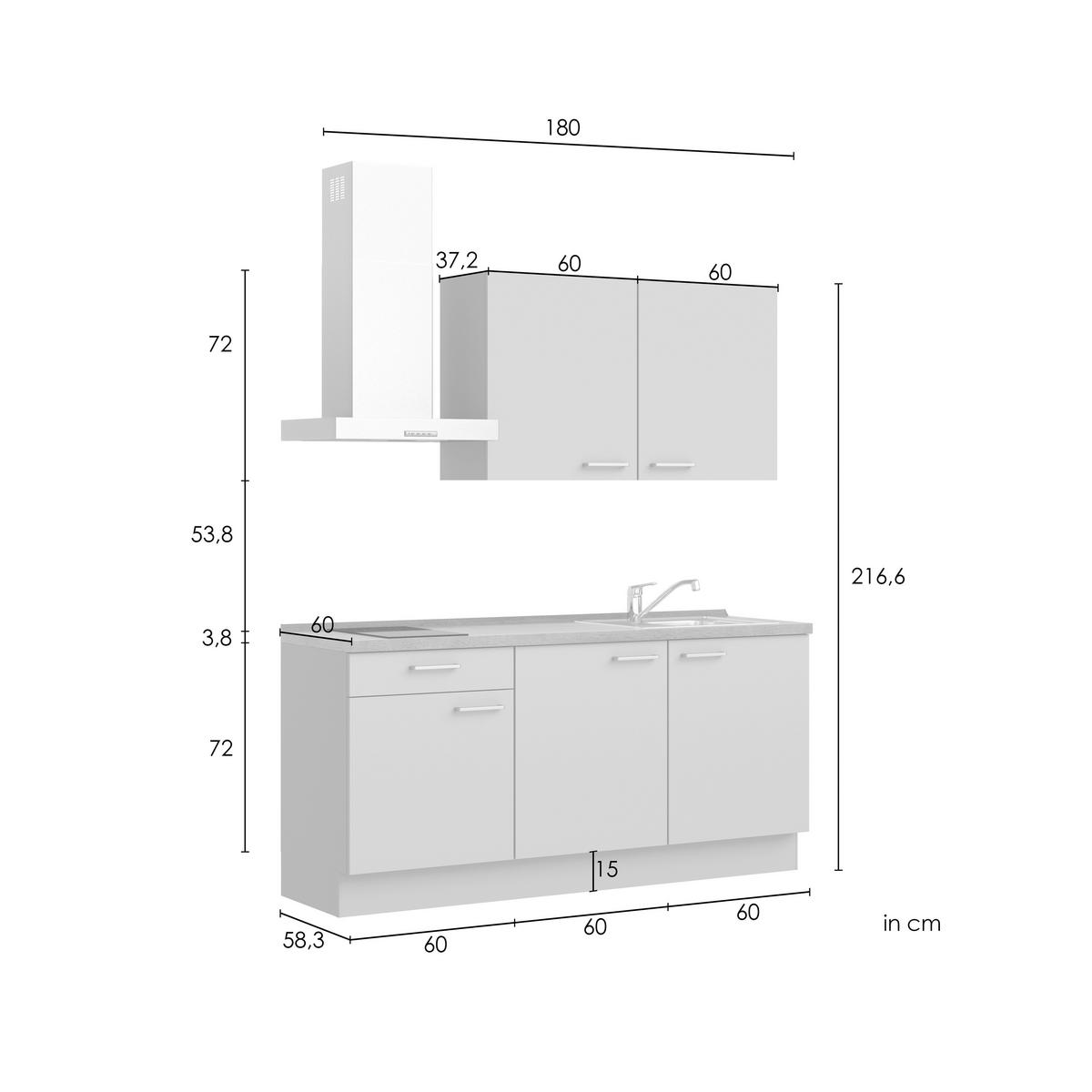 KÜCHENLEERBLOCK Frame 180 cm  in Weiß, Eichefarben  - Edelstahlfarben/Eichefarben, MODERN, Holzwerkstoff/Metall (180cm) - Nobilia