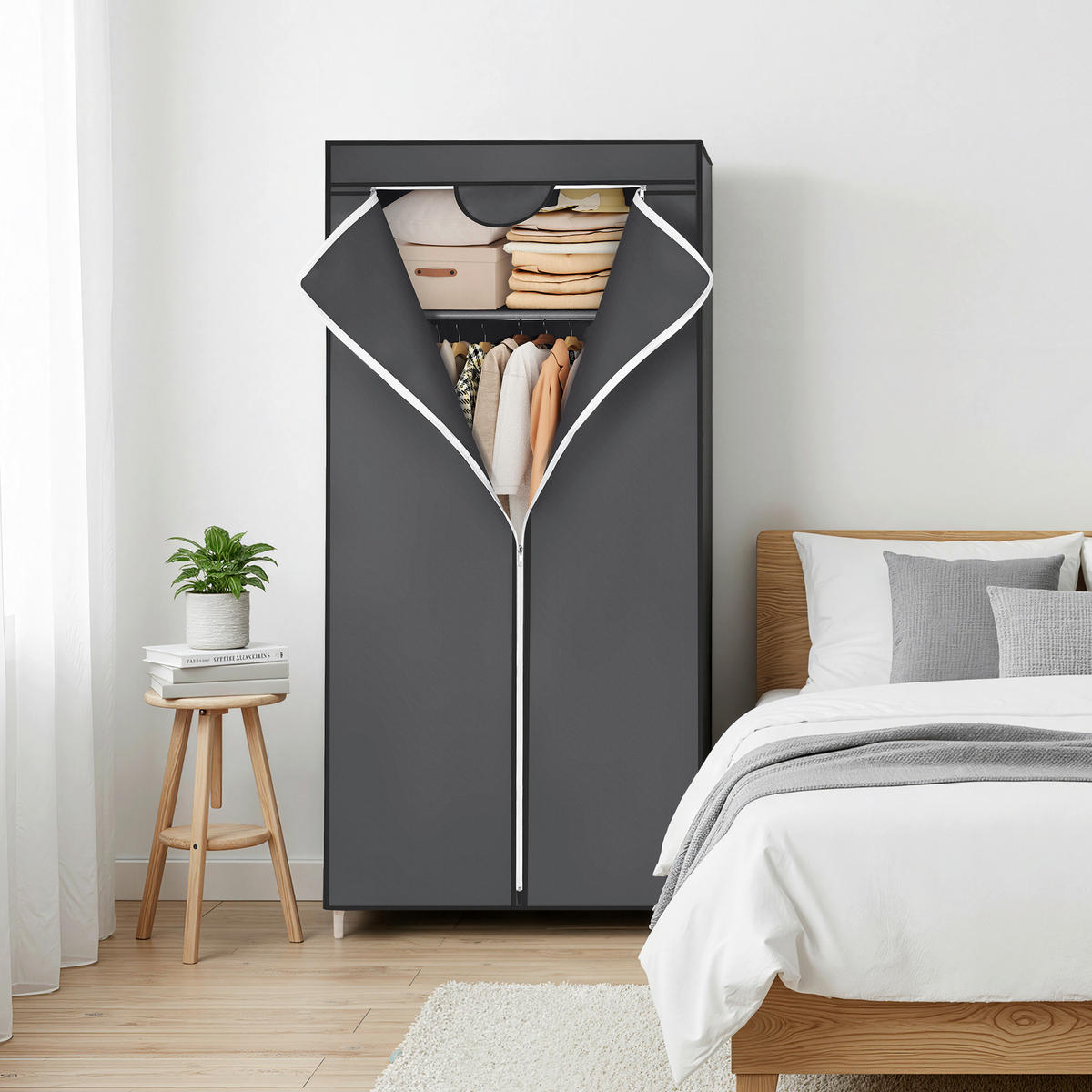 STOFFSCHRANK Grau  - Grau, Basics, Textil/Metall (75/160/45cm) - Boxxx