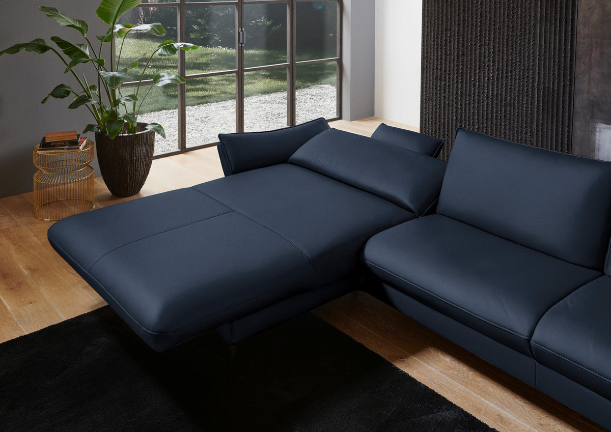 ECKSOFA in Echtleder Dunkelblau  - Schwarz/Dunkelblau, Design, Leder/Metall (172/334cm) - Valdera