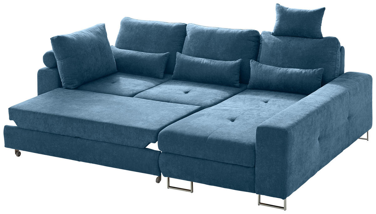 SEDEŽNA GARNITURA, gladka tkanina modra  - modra, Design, kovina/tekstil (260/188cm) - Hom`in