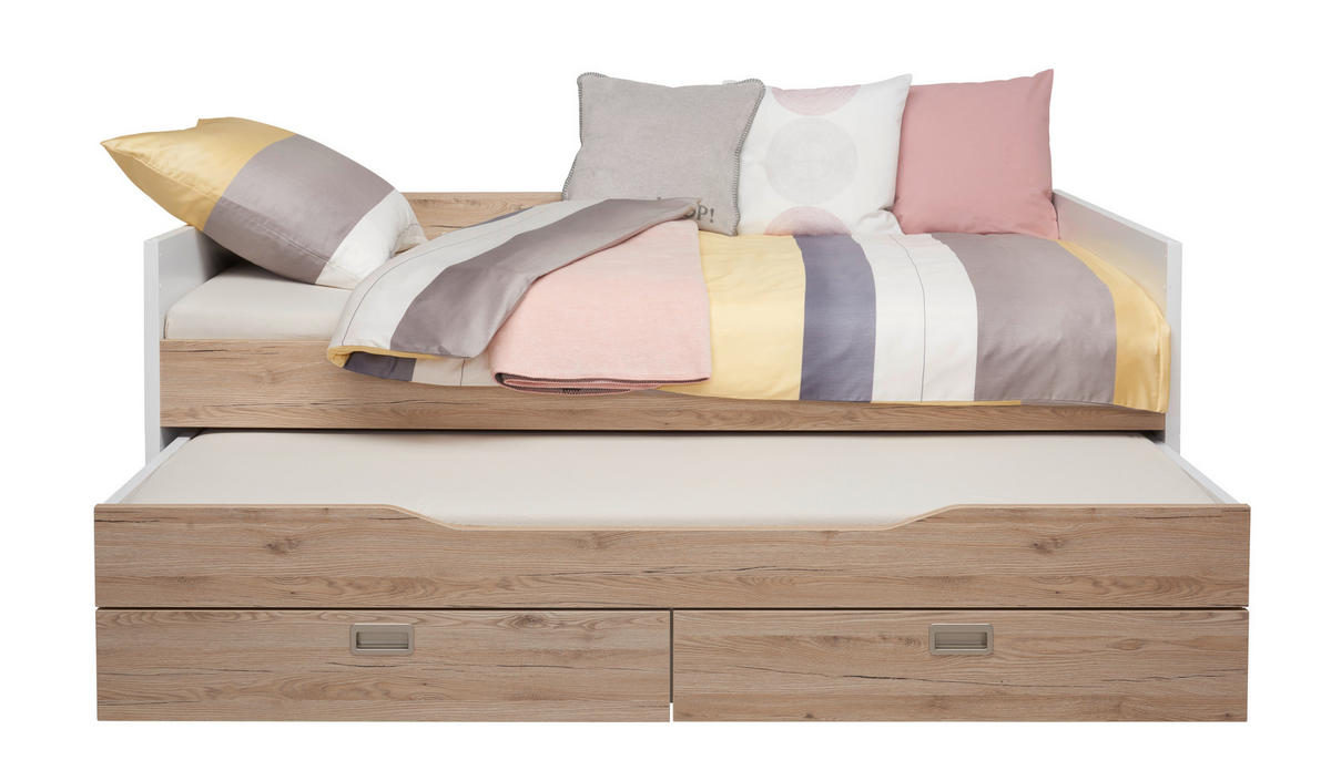 BETT 120/200 cm,  in Weiß, Eichefarben,  - Eichefarben/Weiß, Design (120/200cm) - Paidi