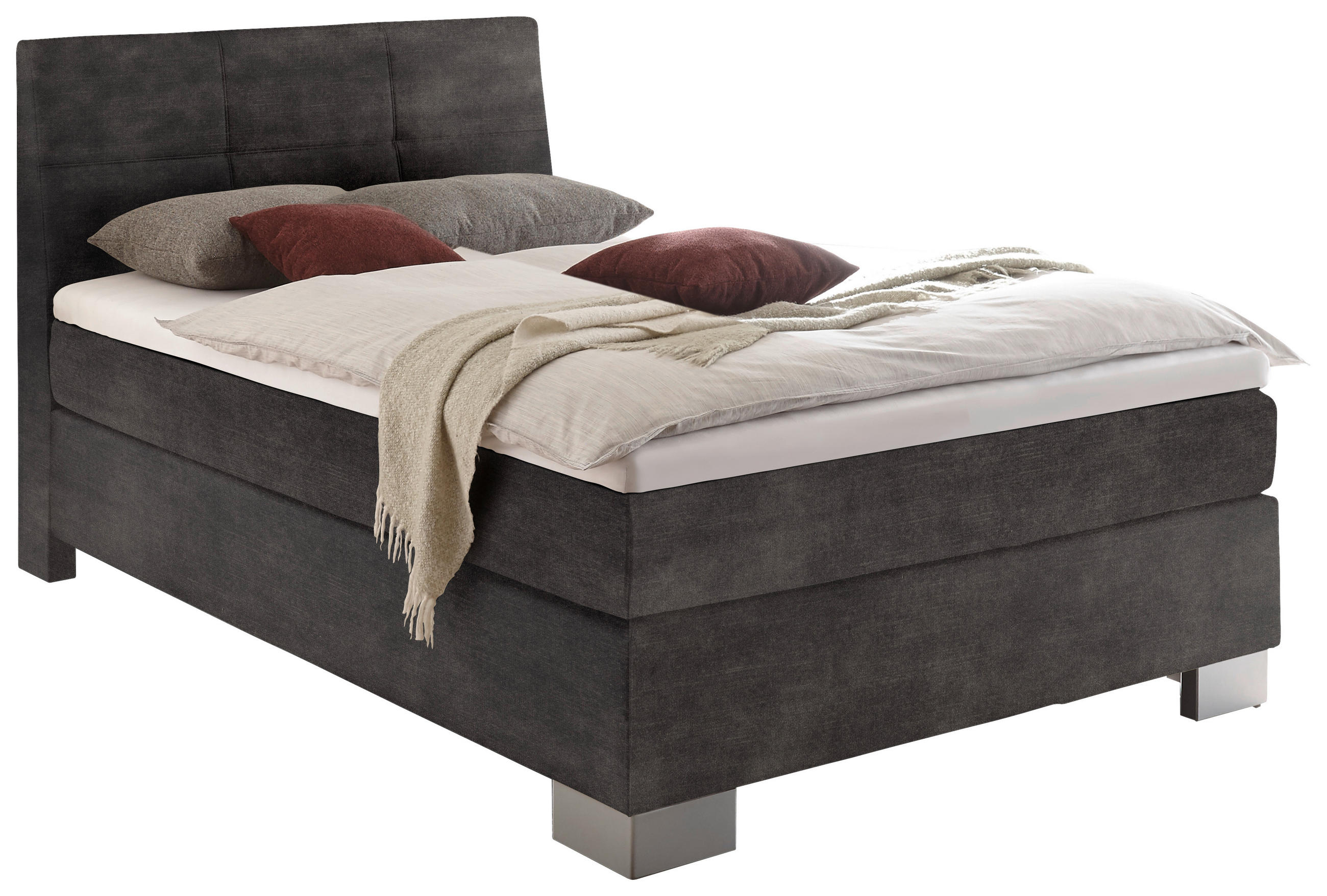 BOXSPRINGBETT 120/200 cm in Dunkelgrau - Dunkelgrau/Silberfarben, KONVENTIONELL, Holz/Textil (120/200cm) - Voleo
