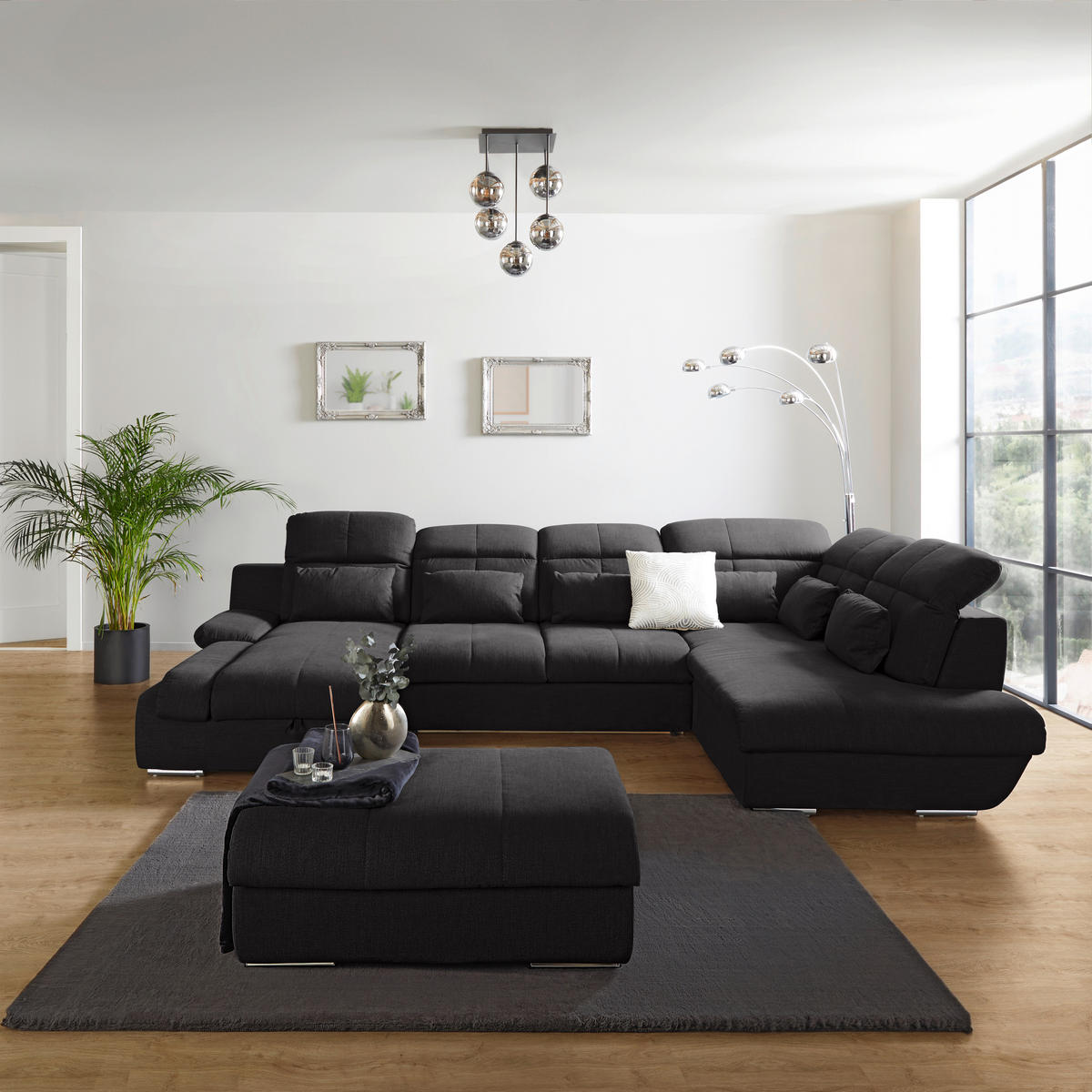 WOHNLANDSCHAFT in Mikrofaser Anthrazit  - Chromfarben/Dunkelgrau, Modern, Textil/Metall (184/345/228cm) - MID.YOU