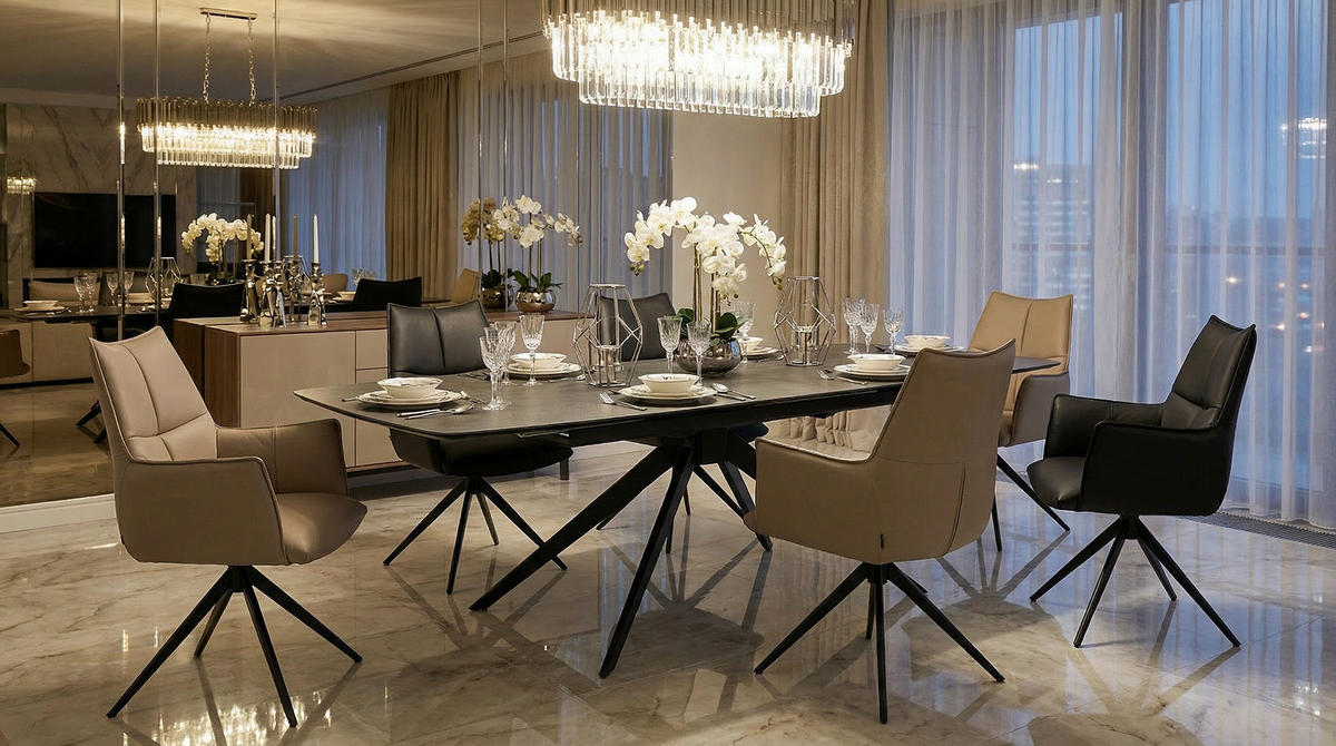 JEDILNA MIZA, črna, bela  - črna/bela, Design, kovina/keramika (160-220/90/76cm) - Hom`in