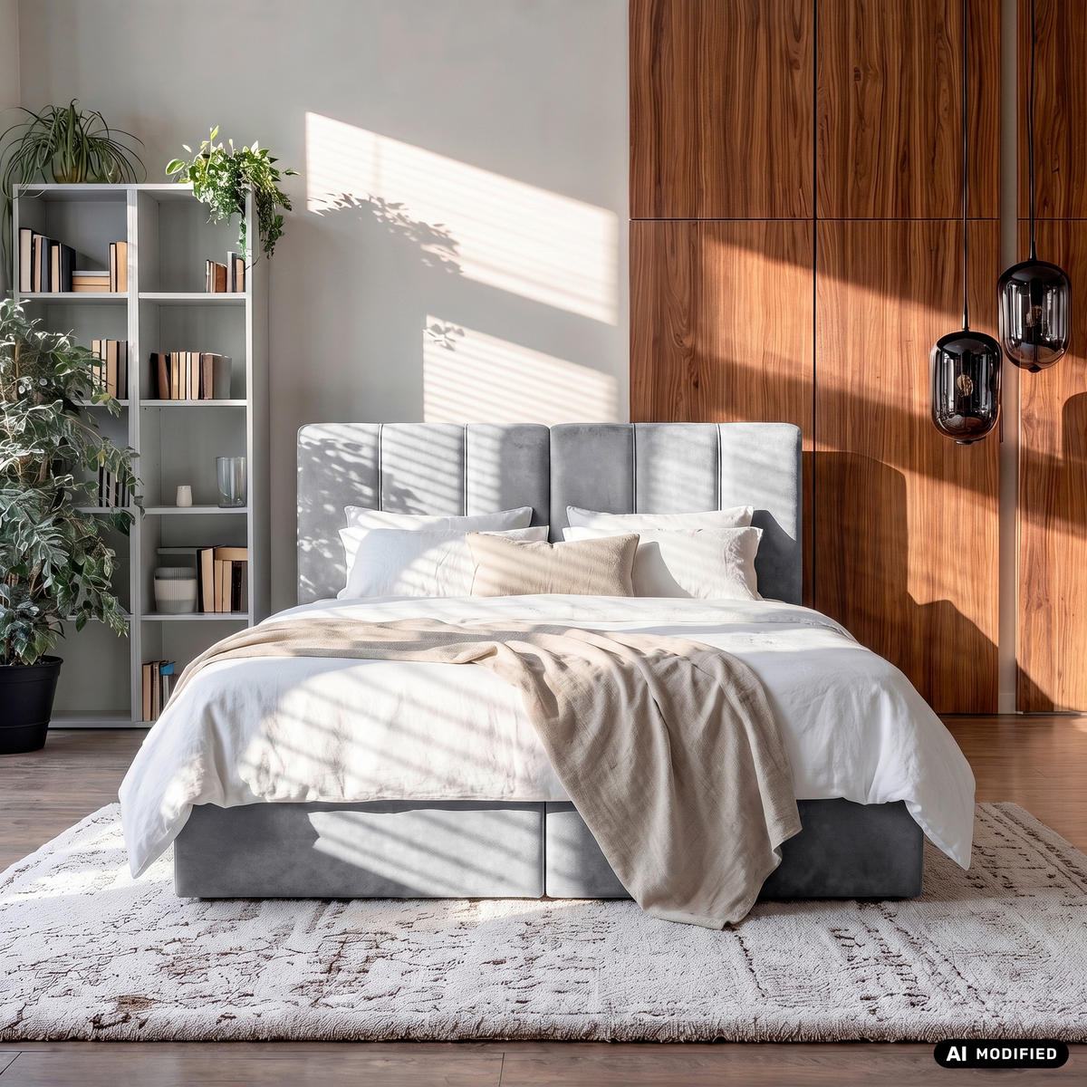 BOXBETT 160/200 cm,  in Grau, gepolstertes Kopfteil, Bettkasten, Topper, Matratze, H3 = fest  - Schwarz/Grau, Design, Holzwerkstoff/Kunststoff (160/200cm) - Esposa