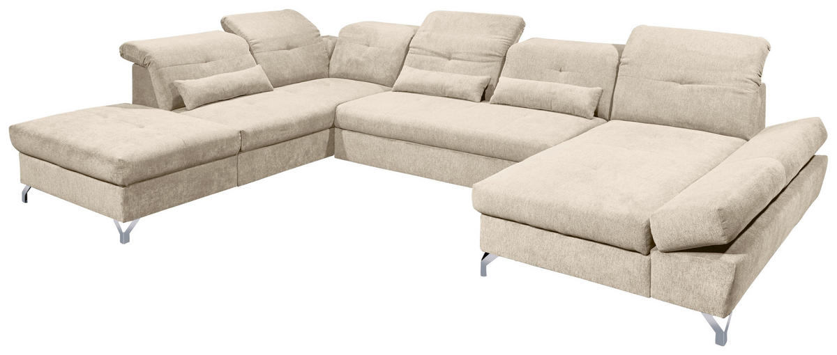 WOHNLANDSCHAFT in Mikrovelours Sandfarben  - Sandfarben/Silberfarben, Modern, Textil/Metall (245/350/168cm) - MID.YOU