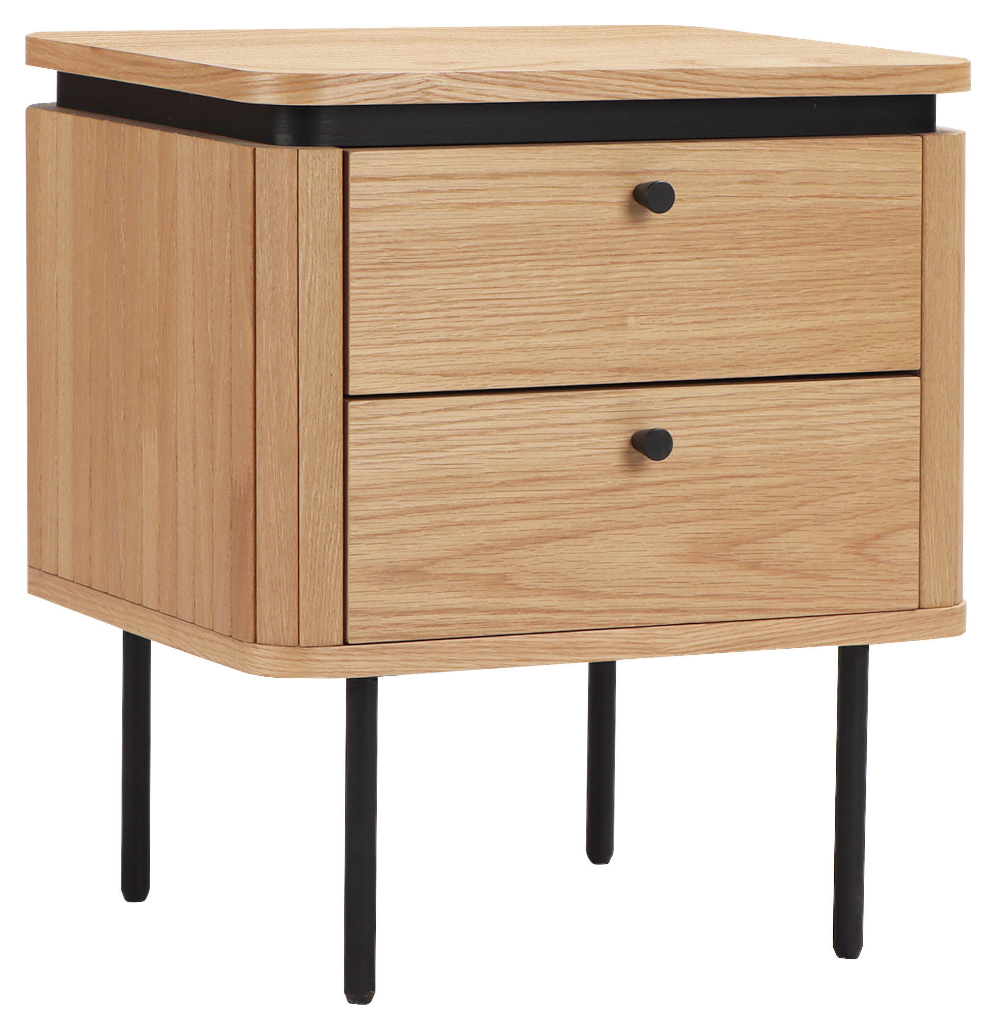 NACHTSCHRANK 48/55/40 cm Eiche furniert, massiv  - Eichefarben/Schwarz, Design, Holz/Holzwerkstoff (48/55/40cm) - Boxxx