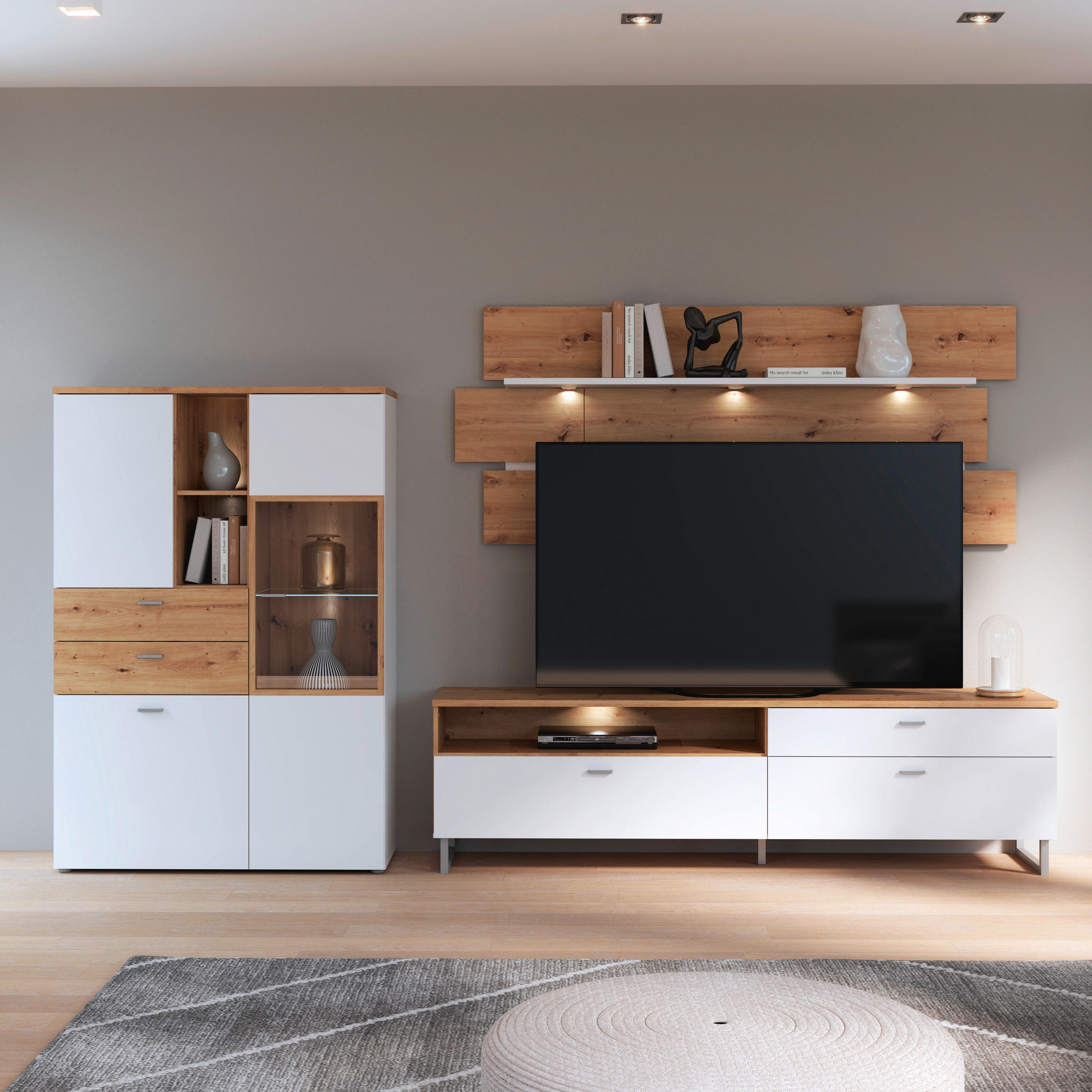 TV-ELEMENT bela, barve hrasta  - barve kroma/siva, Moderno, kovina/leseni material (205,1/57,4/41,3cm) - Hom`in