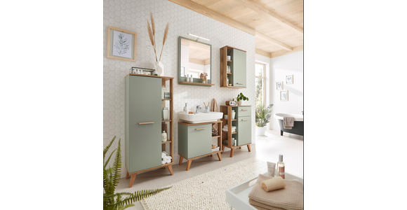 BADEZIMMERSPIEGEL 60/74,5/15,5 cm - Eichefarben/Pastellgrün, Design, Holzwerkstoff (60/74,5/15,5cm) - Xora