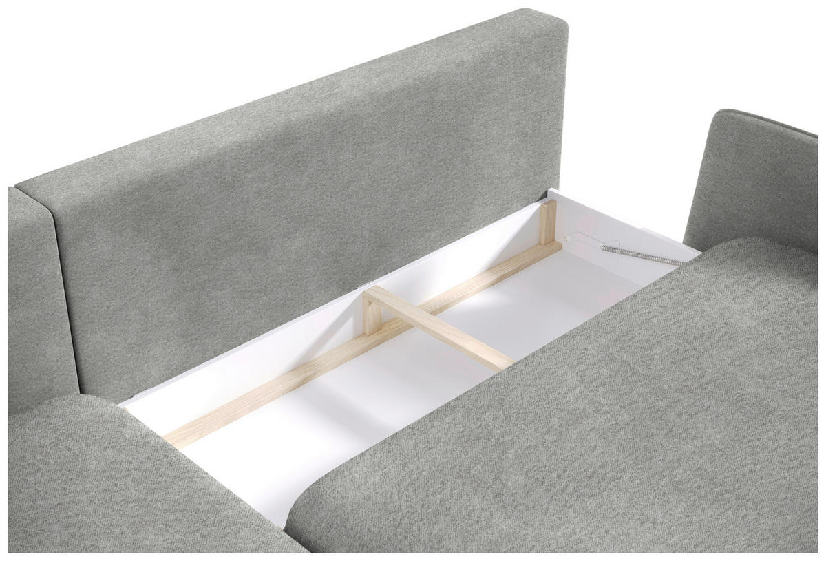 ECKSOFA in Velours Hellgrau  - Hellgrau/Schwarz, Design, Holz/Textil (167/260cm) - Welnova