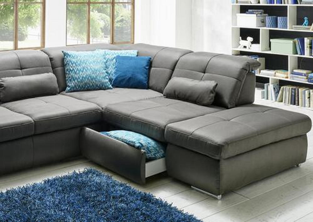 WOHNLANDSCHAFT Grau Mikrofaser  - Chromfarben/Grau, Design, Textil/Metall (260/371/195cm) - Beldomo Style